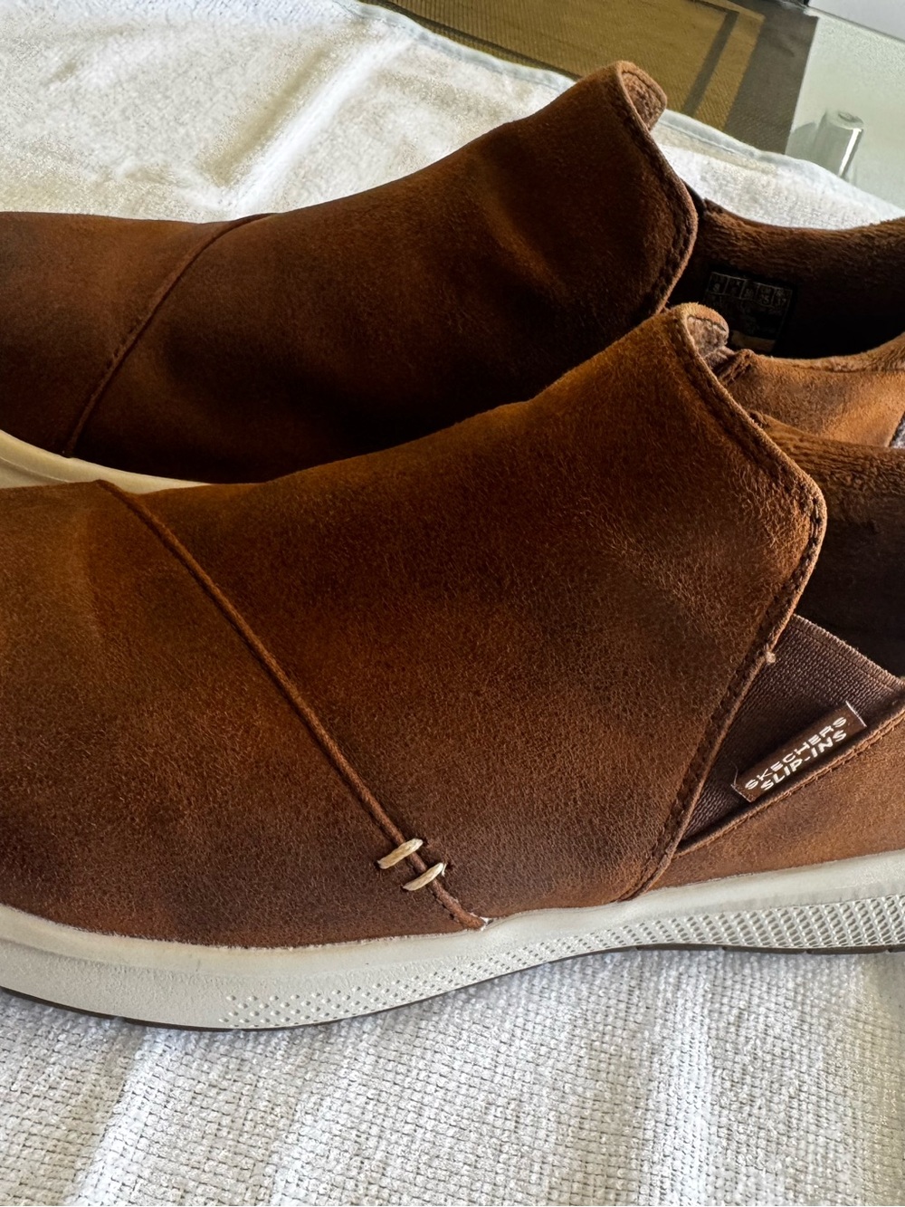 Skechers Tan Slip-On Loafer with Multicolor Striped Heel Panel - Picture 8 of 12